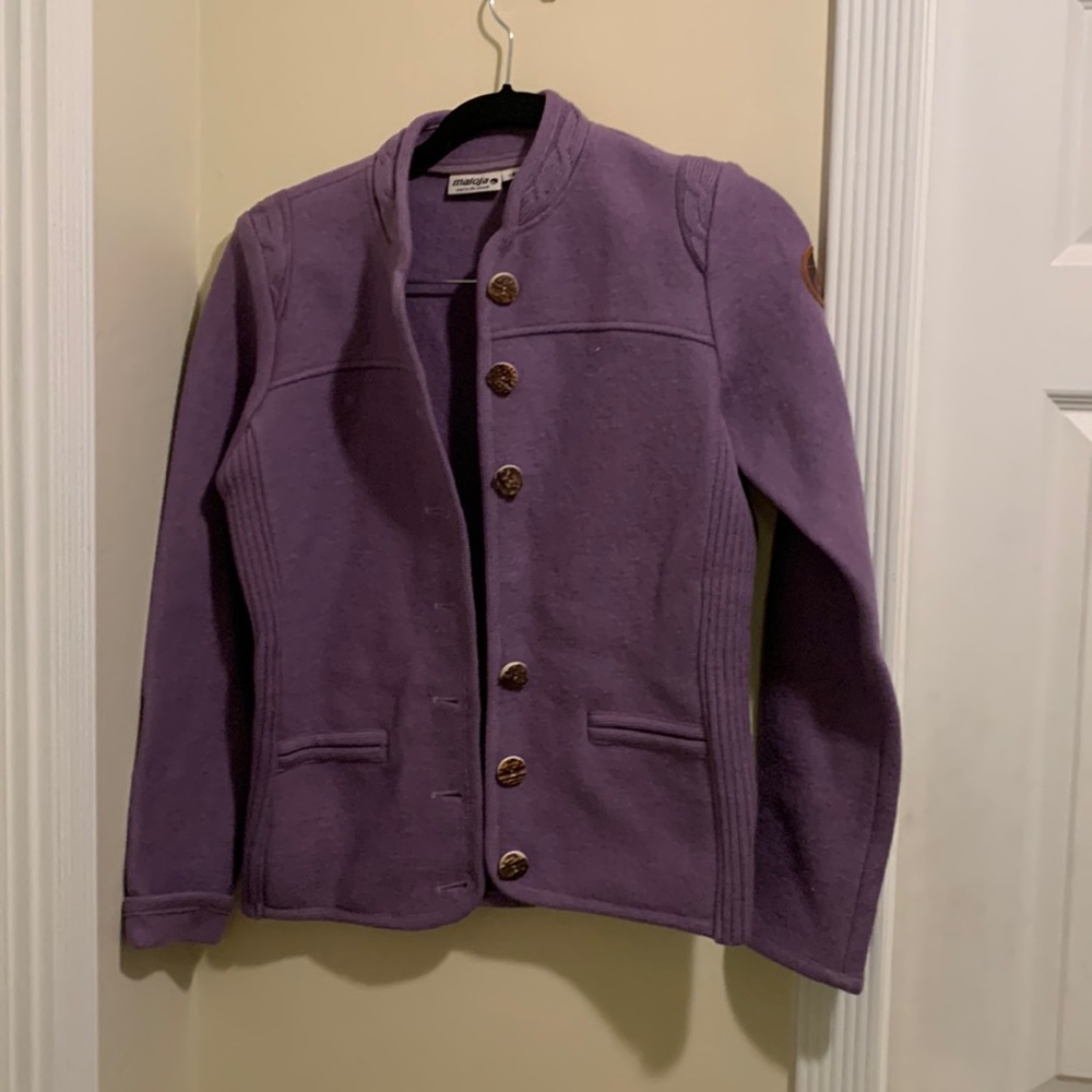 Lavender Maloja boiled wool sweater jacket